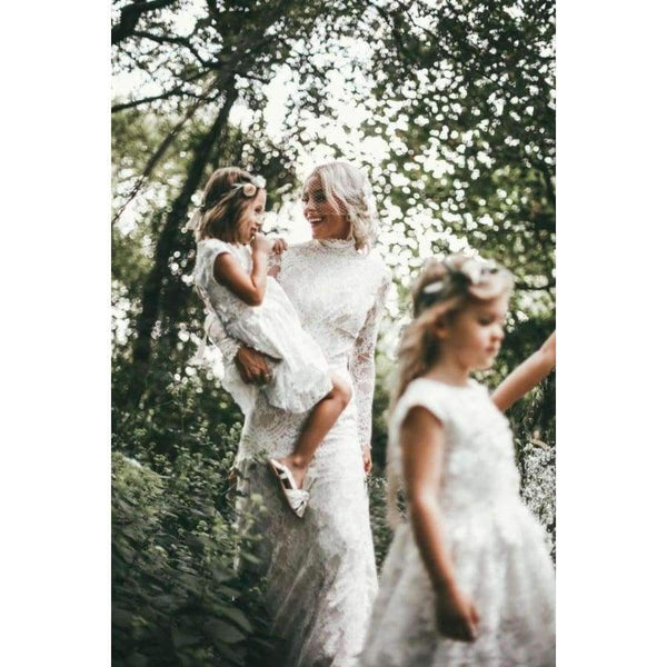 Planet Gates White / 4 Long Sleeves Wedding Dresses Boho High Neck Exquisite Lace Backless Chic Wedding Dress Bridal Gowns