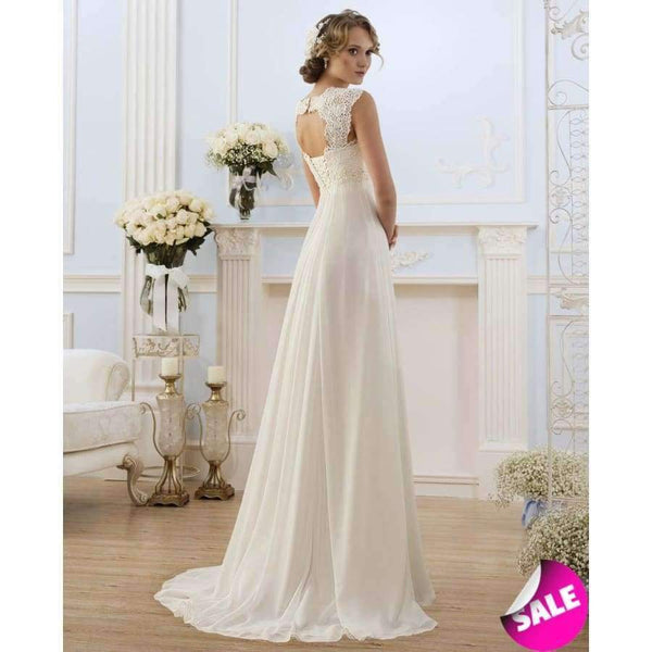 Planet Gates White / 4 V-neck Chiffon Lace Up Vestidos De Noiva Pleated Backless Beach A-line Wedding Dresses Robe De Marriage Bridal Gowns