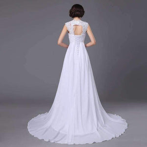 Planet Gates White / 4 V-neck Chiffon Lace Up Vestidos De Noiva Pleated Backless Beach A-line Wedding Dresses Robe De Marriage Bridal Gowns