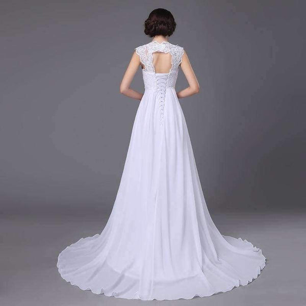 Planet Gates White / 4 V-neck Chiffon Lace Up Vestidos De Noiva Pleated Backless Beach A-line Wedding Dresses Robe De Marriage Bridal Gowns
