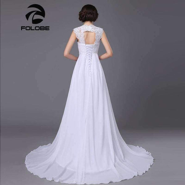 Planet Gates White / 4 V-neck Chiffon Lace Up Vestidos De Noiva Pleated Backless Beach A-line Wedding Dresses Robe De Marriage Bridal Gowns