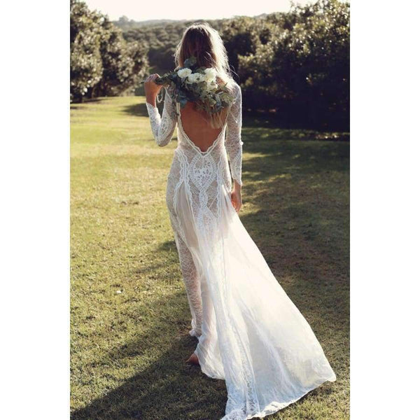 Planet Gates White / 4 Wedding Dresses Boho 2018 Exquisite Lace Backless Chic Wedding Dress Bridal Gowns Robe De Mariage 2018