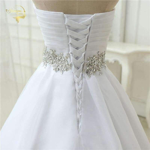 Planet Gates White / 4 White Vestido De Noiva 2018 New Design A line Perfect Belt Robe De Mariage Strapless Lace Up Wedding Dresses OW 7799