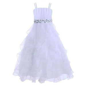 Planet Gates White / 4T Kids Girls Embroidered Flower Bow Formal Party Ball Gown Prom Princess Bridesmaid Wedding Children Tutu Dress Size 4-14Y