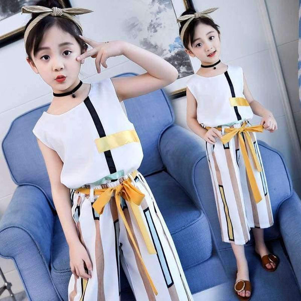 Planet Gates White / 4T Summer Kids Fashion Girls Clothing Sets 2 Pcs Chiffon Shirts + Pants Suits For Teenage Girls Clothes Sets Ensemble Fille 12