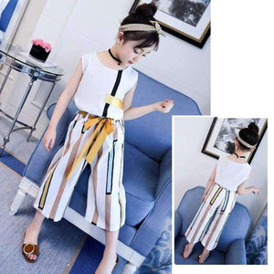 Planet Gates White / 4T Summer Kids Fashion Girls Clothing Sets 2 Pcs Chiffon Shirts + Pants Suits For Teenage Girls Clothes Sets Ensemble Fille 12