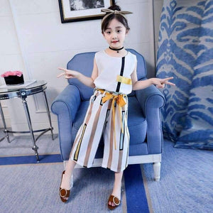 Planet Gates White / 4T Summer Kids Fashion Girls Clothing Sets 2 Pcs Chiffon Shirts + Pants Suits For Teenage Girls Clothes Sets Ensemble Fille 12