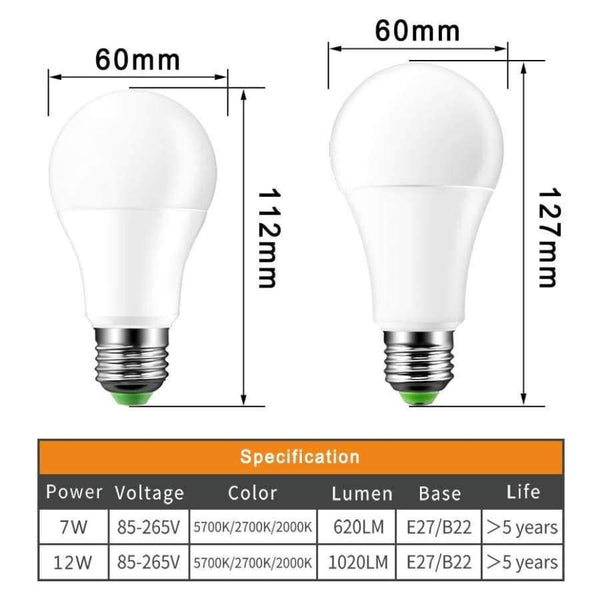 Planet Gates White 5700K / 12W E27 LED Bulb E27/B22 Auto On/Off Dusk to Dawn light bulb 7/12W Energy Saving Smart LED Lamp Bulb Induction Stair Hallway Night Lamp