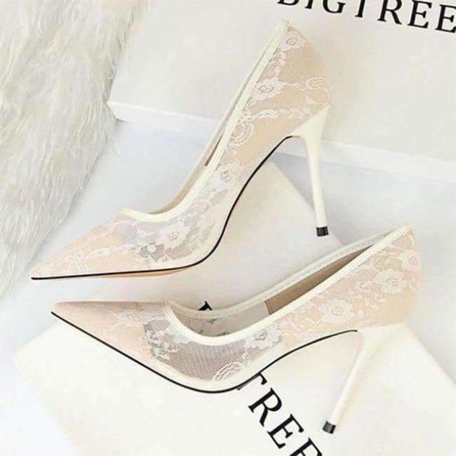Planet Gates purple / 6 Boussac Elegant Lace Women Pumps High Heels Transparent Flower Lace Wedding Shoes Women Pointed Toe Sexy Party Shoes SWB0107