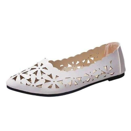 Planet Gates White / 6 / China 2018 New Arrival Women Flats Shoes Shallow Flat Heel Hollow Out Flower Shape Nude Shoes Pointed-toe Shoes zapatos mujer