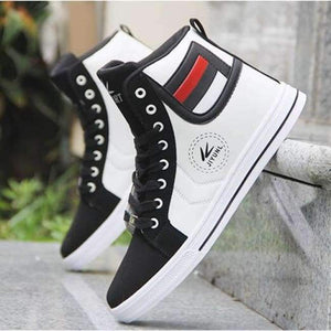 Planet Gates White / 7 Men's Vulcanize Shoes Lace-up Men Casual Shoes Fashion High Top Men High Pipe Retro Comfortable Men's Flat Shoes Q71