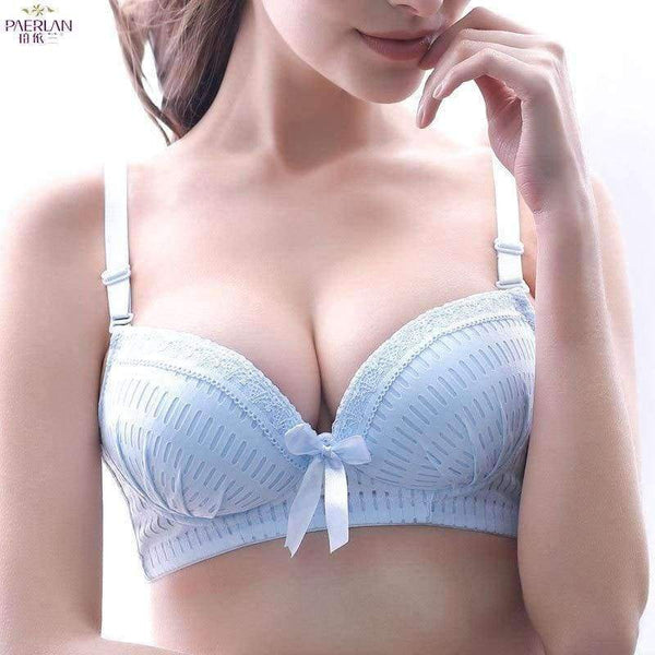 Planet Gates white / 70B New Comfort B Cup Thin Lace Girl Wire Free Bra Push Up Traditional Sexy Women's Underwear Bra Bow Decoration Underwear