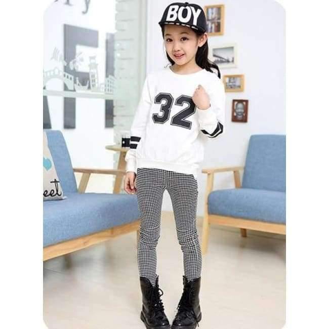 Planet Gates Teenage Girls Clothing Sets Spring  Kids Girls Clothes Sports Suit Set Long Sleeve Top & Pants 2 pcs Tracksuit White Black