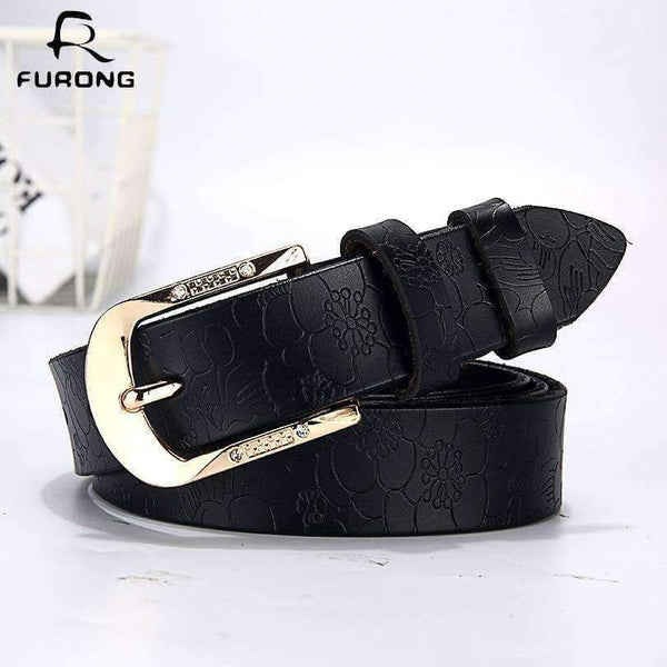 Planet Gates white / 90cm FURONG Female Leather Belt Genuine Cow Skin Women's Belt Black for Jeans Rhinestone Embossing Designer Pin Buckle Belt Lady
