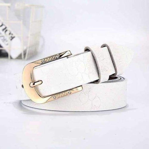 Planet Gates white / 90cm FURONG Female Leather Belt Genuine Cow Skin Women's Belt Black for Jeans Rhinestone Embossing Designer Pin Buckle Belt Lady