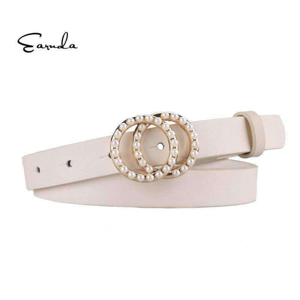 Planet Gates White / 95cm Earnda Belts For Women Leather Strap High Quality Pearl Double Buckle Waist Belt Cinturon Mujer Designer