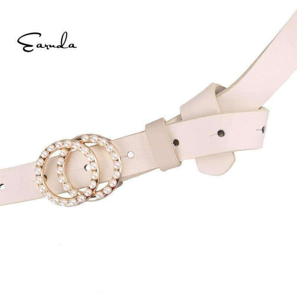 Planet Gates White / 95cm Earnda Belts For Women Leather Strap High Quality Pearl Double Buckle Waist Belt Cinturon Mujer Designer