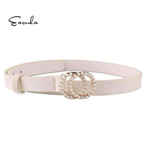 Planet Gates White / 95cm Earnda Belts For Women Leather Strap High Quality Pearl Double Buckle Waist Belt Cinturon Mujer Designer