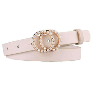 Planet Gates White / 95cm Earnda Belts For Women Leather Strap High Quality Pearl Double Buckle Waist Belt Cinturon Mujer Designer