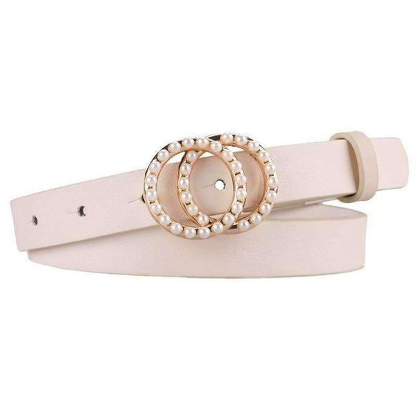 Planet Gates White / 95cm Earnda Belts For Women Leather Strap High Quality Pearl Double Buckle Waist Belt Cinturon Mujer Designer