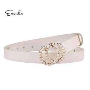 Planet Gates White / 95cm Earnda Belts For Women Leather Strap High Quality Pearl Double Buckle Waist Belt Cinturon Mujer Designer