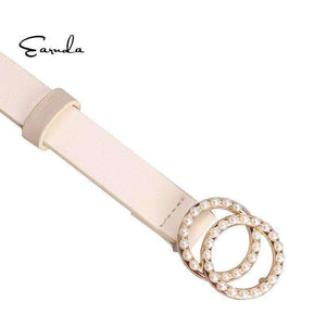 Planet Gates White / 95cm Earnda Belts For Women Leather Strap High Quality Pearl Double Buckle Waist Belt Cinturon Mujer Designer