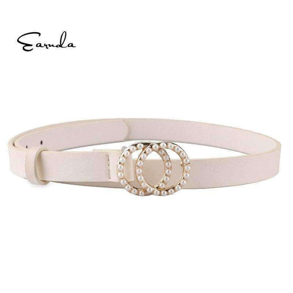 Planet Gates White / 95cm Earnda Belts For Women Leather Strap High Quality Pearl Double Buckle Waist Belt Cinturon Mujer Designer