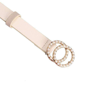 Planet Gates White / 95cm Earnda Belts For Women Leather Strap High Quality Pearl Double Buckle Waist Belt Cinturon Mujer Designer