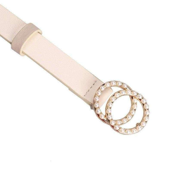 Planet Gates White / 95cm Earnda Belts For Women Leather Strap High Quality Pearl Double Buckle Waist Belt Cinturon Mujer Designer