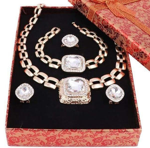 Planet Gates White Add Box Jewelry Sets For Women Dress Accessories Gold Color Crystal Wedding Bridal Necklace Earrings Bracelet Ring Sets