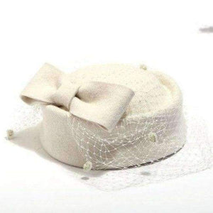 Planet Gates White / adjustable Berets Caps For Women Bride Elegant Wool Gauze Bow Airline Stewardess White Women's Fedora Caps Formal Lady Hat Royal Style