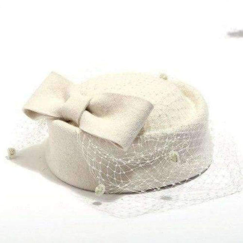 Planet Gates White / adjustable Berets Caps For Women Bride Elegant Wool Gauze Bow Airline Stewardess White Women's Fedora Caps Formal Lady Hat Royal Style