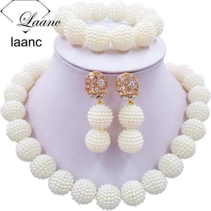 Planet Gates White African Beads Jewelry Set for Nigerian Wedding Simulated Pearl Necklace and Earrings SP1R004