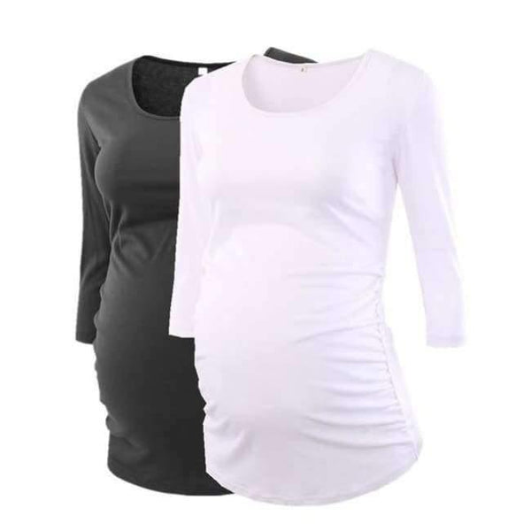 Planet Gates white and black / L Women's Blouse Maternity Clothes Side Ruched 3 Quarter Sleeve Top Pregnancy Shirt Jersey Top Pregnant Clothes for Women Tops