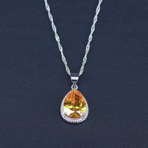 Planet Gates White And Sparkling Yellow Crystal Stone 925 Sterling Silver 3 Piece Big Water Drop Jewelry Sets For Women Party