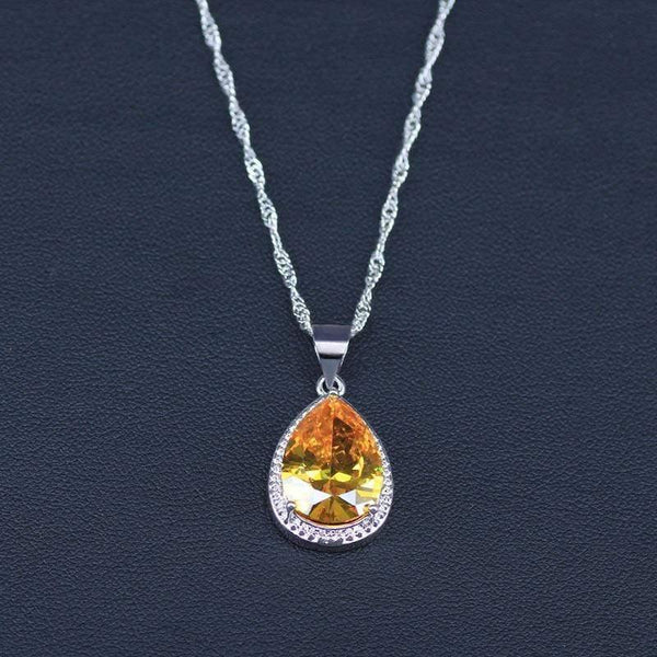 Planet Gates White And Sparkling Yellow Crystal Stone 925 Sterling Silver 3 Piece Big Water Drop Jewelry Sets For Women Party