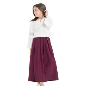 Planet Gates white and wine red / 6 Teenage Girls Clothing Set Long Sleeve Shirt Top Wide Leg Pants Two Piece Clothes Sets 2018 Spring Fall New Big Girl Suits