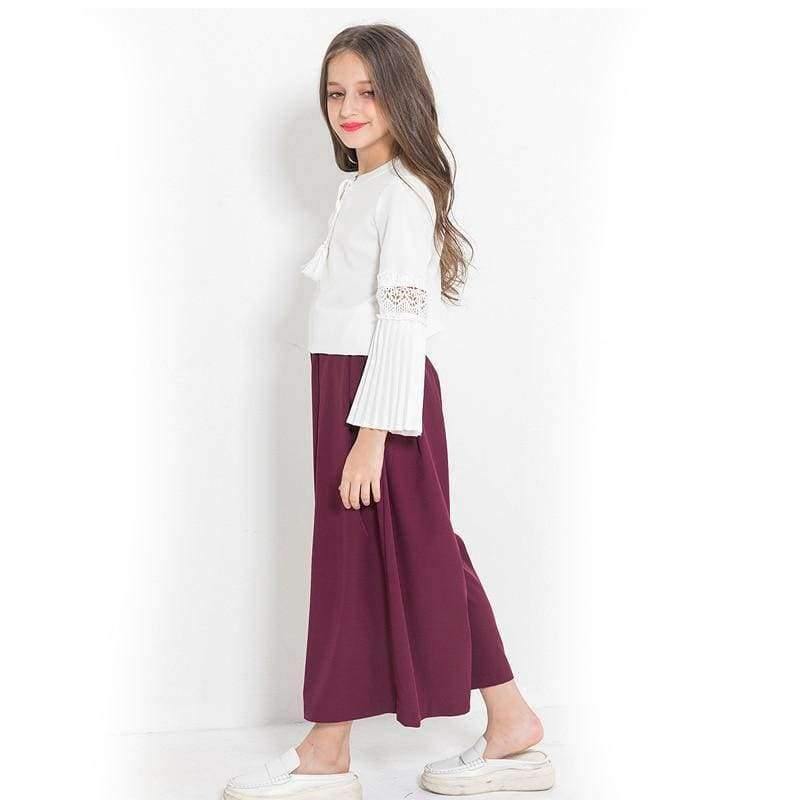 Planet Gates white and wine red / 6 Teenage Girls Clothing Set Long Sleeve Shirt Top Wide Leg Pants Two Piece Clothes Sets 2018 Spring Fall New Big Girl Suits