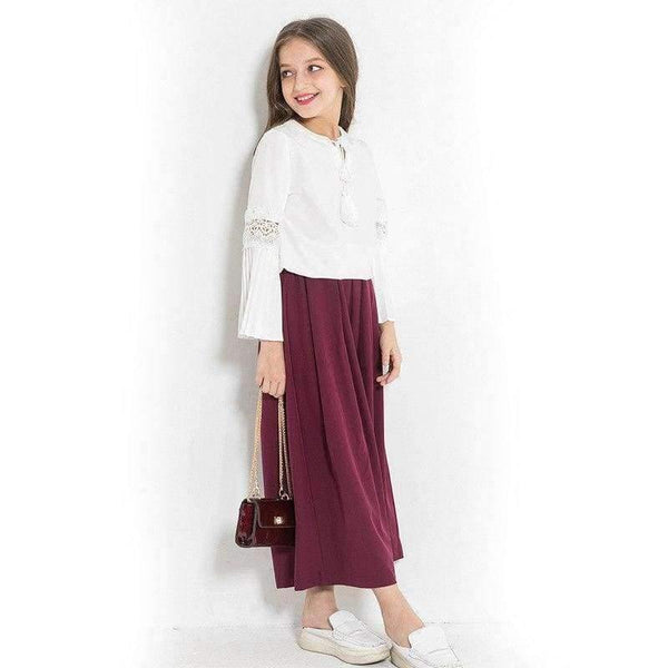 Planet Gates white and wine red / 6 Teenage Girls Clothing Set Long Sleeve Shirt Top Wide Leg Pants Two Piece Clothes Sets 2018 Spring Fall New Big Girl Suits