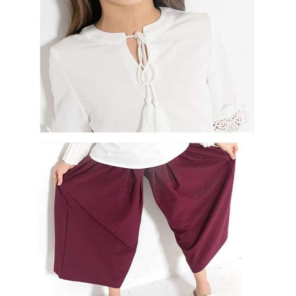 Planet Gates white and wine red / 6 Teenage Girls Clothing Set Long Sleeve Shirt Top Wide Leg Pants Two Piece Clothes Sets 2018 Spring Fall New Big Girl Suits