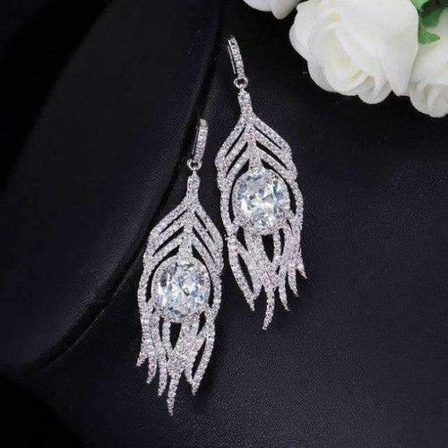 Planet Gates White ANGELCZ Trendy CZ Feather Drop Dangle Pave Round Yellow Stone Crystal Bohemian Long Tassel Earrings With 925 Silver Pins AE214