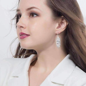 Planet Gates White ANGELCZ Trendy CZ Feather Drop Dangle Pave Round Yellow Stone Crystal Bohemian Long Tassel Earrings With 925 Silver Pins AE214