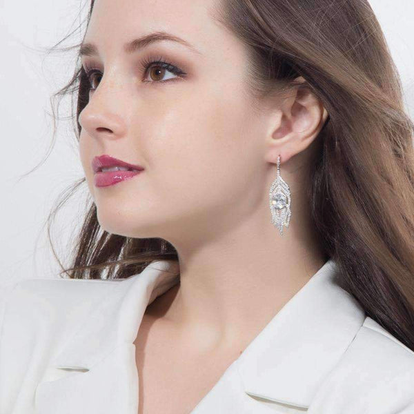 Planet Gates White ANGELCZ Trendy CZ Feather Drop Dangle Pave Round Yellow Stone Crystal Bohemian Long Tassel Earrings With 925 Silver Pins AE214