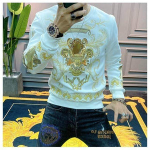 Planet Gates White / Asian XL Embroidery Sweat Homme For Men Black Gold Print Hoodie Men Spring Personality Baroque Streetwear Trend Sweatshirts Men