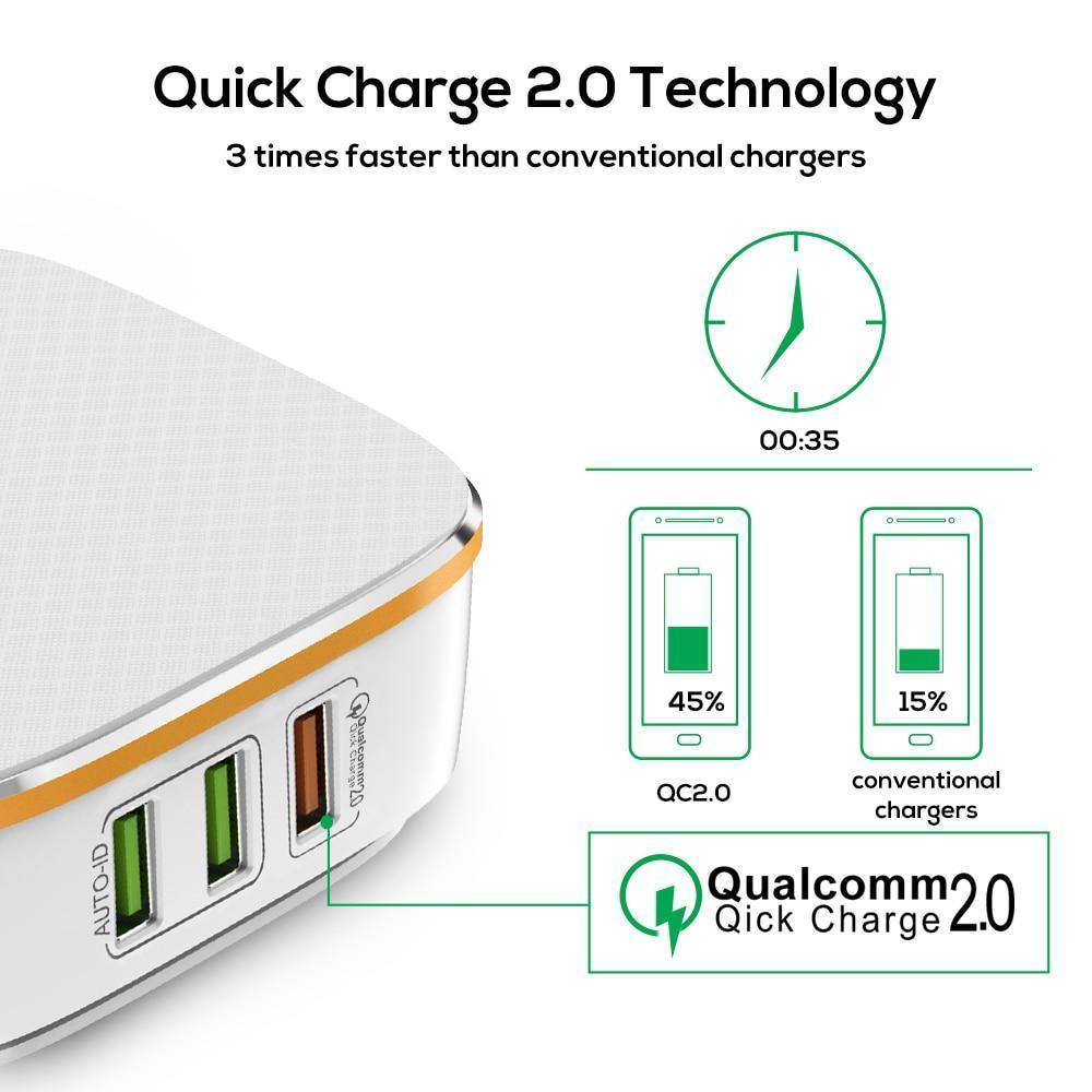 Planet Gates White / AU TOPK 35W Quick Charge 2.0 6-Port USB Charger EU US UK AU Plug 5V/7A Travel Wall Fast Charger Adapter Mobile Phone Universal