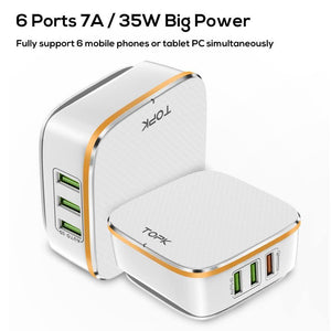 Planet Gates White / AU TOPK 35W Quick Charge 2.0 6-Port USB Charger EU US UK AU Plug 5V/7A Travel Wall Fast Charger Adapter Mobile Phone Universal