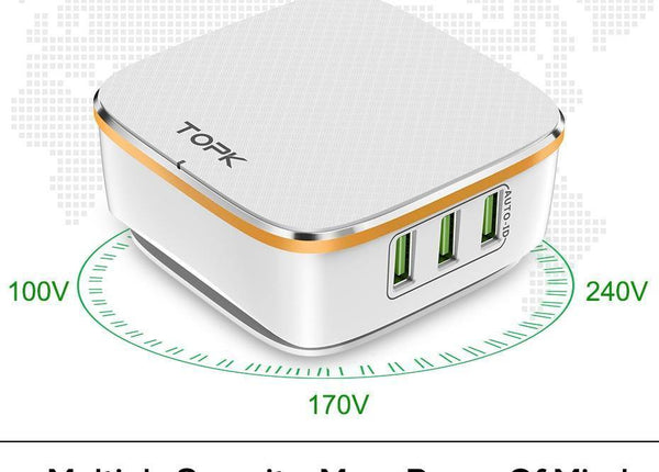 Planet Gates White / AU TOPK 35W Quick Charge 2.0 6-Port USB Charger EU US UK AU Plug 5V/7A Travel Wall Fast Charger Adapter Mobile Phone Universal