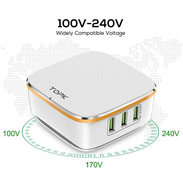 Planet Gates White / AU TOPK 35W Quick Charge 2.0 6-Port USB Charger EU US UK AU Plug 5V/7A Travel Wall Fast Charger Adapter Mobile Phone Universal