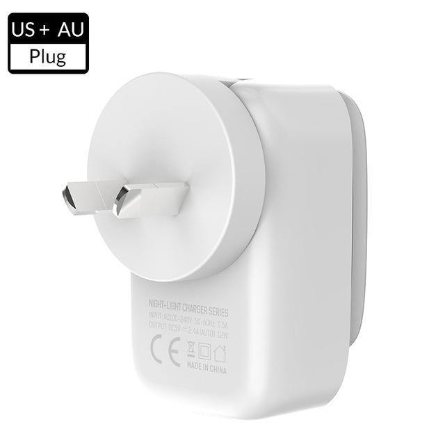 Planet Gates TOPK 5V 3.4A(Max) 3-Port LED Lamp USB Charger Adapter 2-IN-1 Travel Wall EU&US Auto-ID Mobile Phone Charger for iPhone Samsung