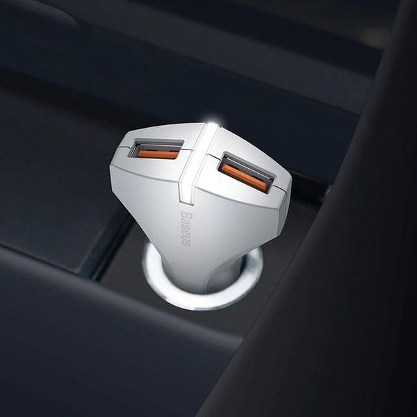 Planet Gates White Baseus Quick Charge 3.0 Car Charger 5V3A QC3.0 Turbo Fast Charging Car-charger Dual USB Car Mobile Phone Charger For iPhone 8 7